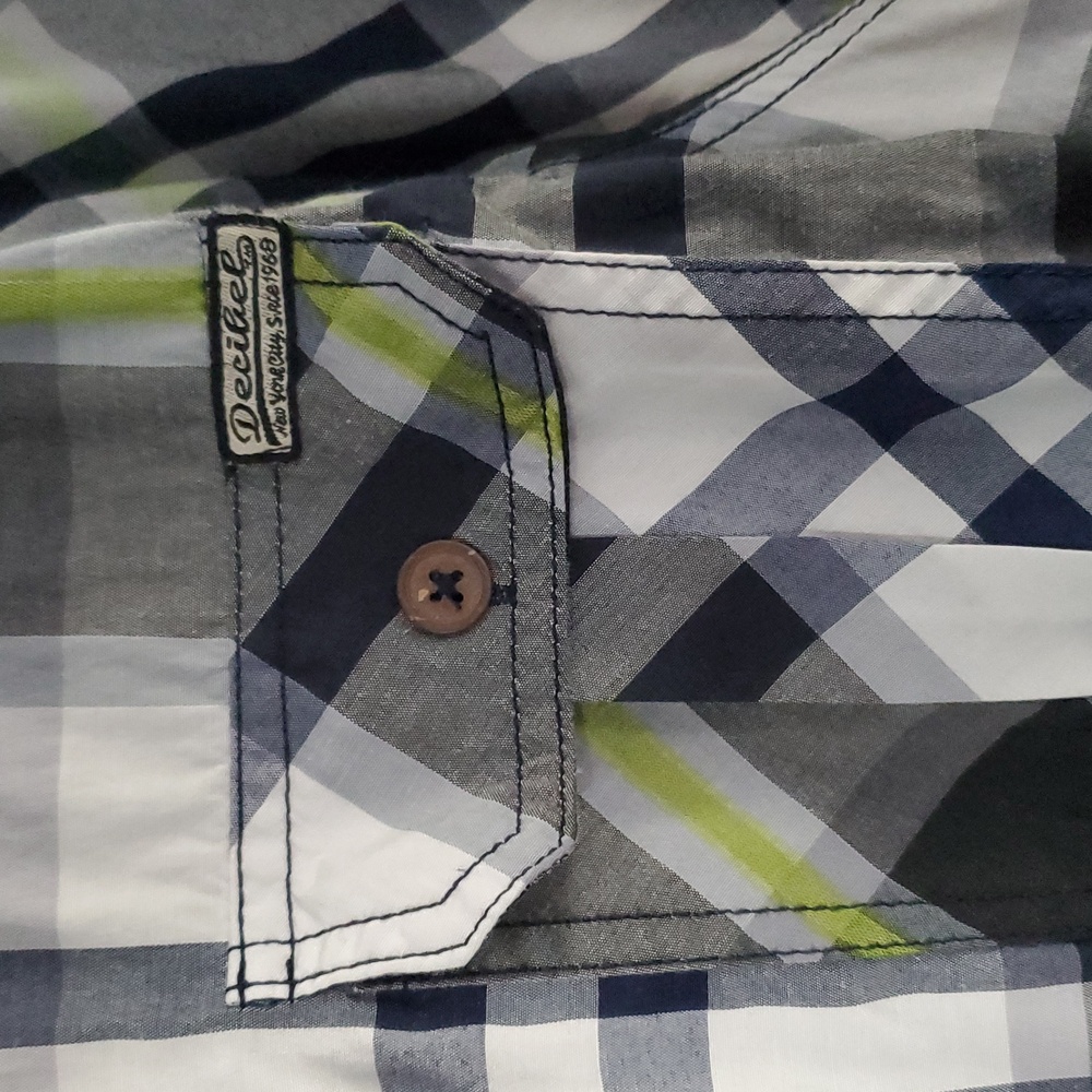 🦜 2/$10 Decibel Authentic Clothing Men's Green and Blue Plaid Shirt. Size 2X. - Picture 4 of 6